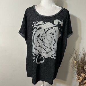 M.I.B Women Charcoal Gray Flower Knit Top Tunic Cap Sleeve Cotton Blend Size 3X